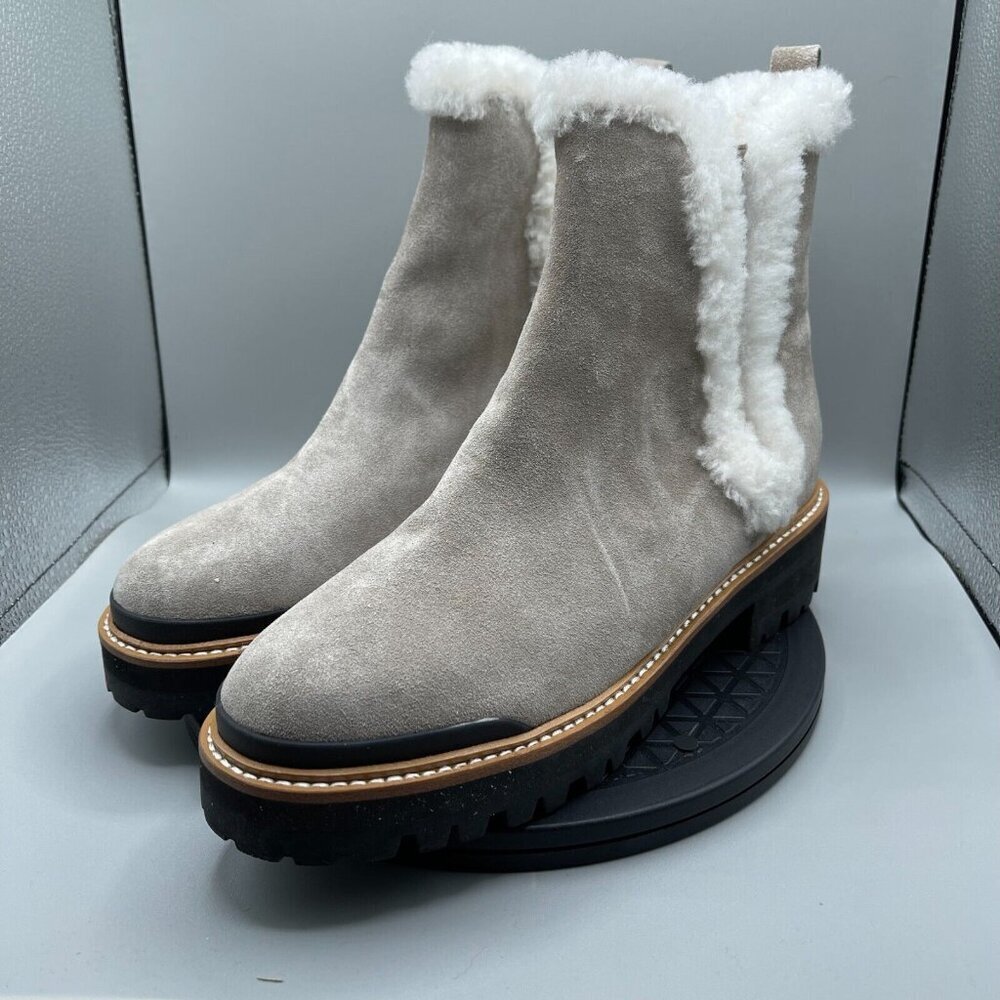 Marc Fisher LTD Iggie Suede with Shearling Trim Classic Chelsea Boots Size 8.5